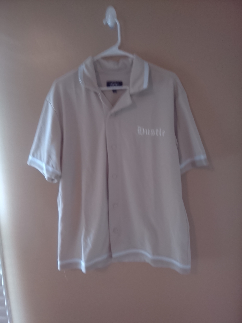 Eighty Eight Beige Short-Sleeve Button-Down Shirt with White Piping